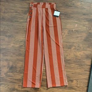 Burnt Orange - Striped High Waisted Pants